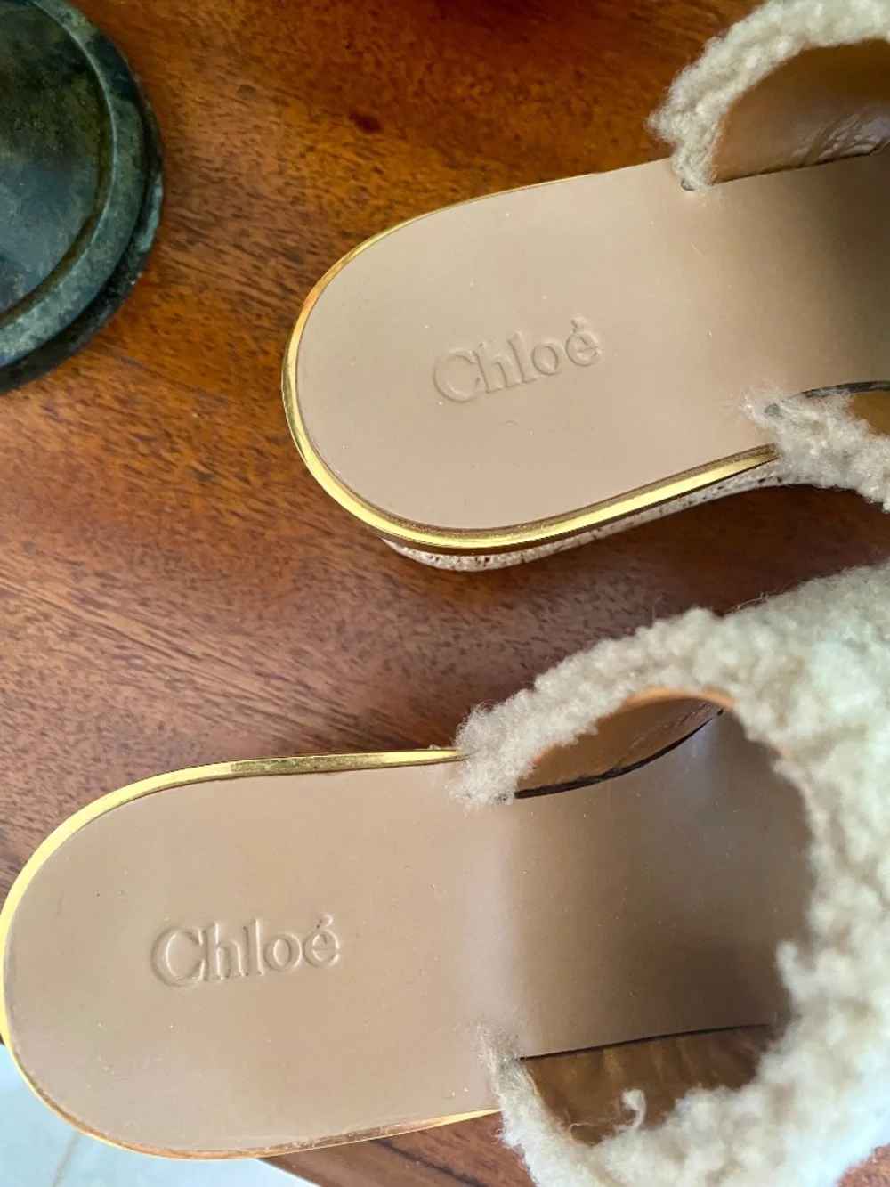CHLOÉ $750 Shearling Leather Slide Wedges 8